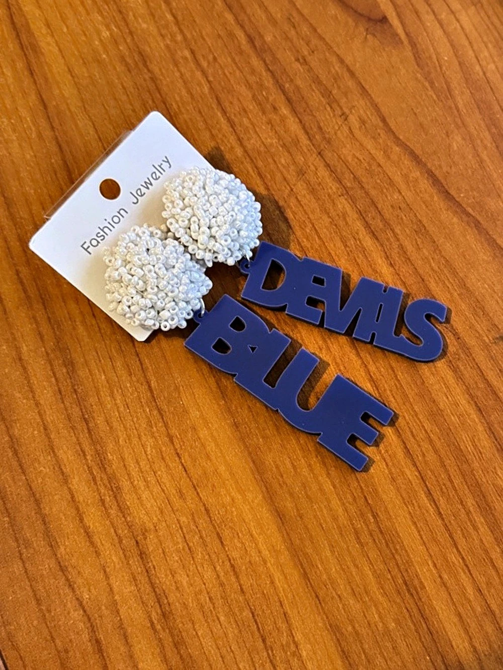 Duke Blue Devils Beaded White and Blue Acrylic Earrings